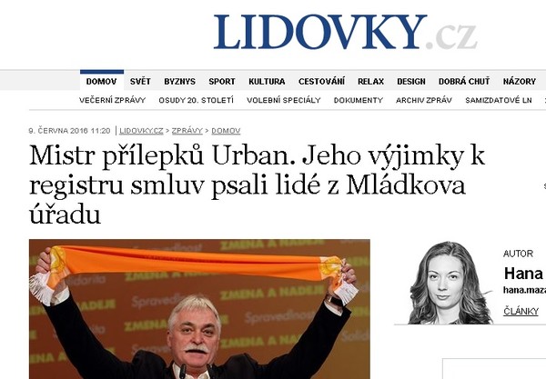 Lidovky.cz: Mistr přílepků Urban. Jeho výjimky k registru smluv psali lidé z Mládkova úřadu